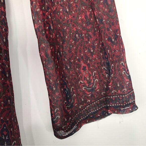 Converse One Star Burgundy Paisley Print Semi Sheer Button Up Tunic Blouse - Picture 12 of 16